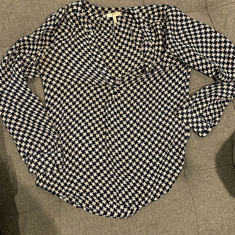 Navy and white check Joie Silk Blouse
